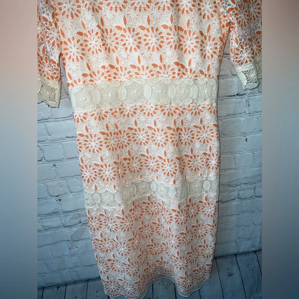 Chris Mclaughlin White & Orange floral short sleeve dress size 6 - Picture 6 of 11